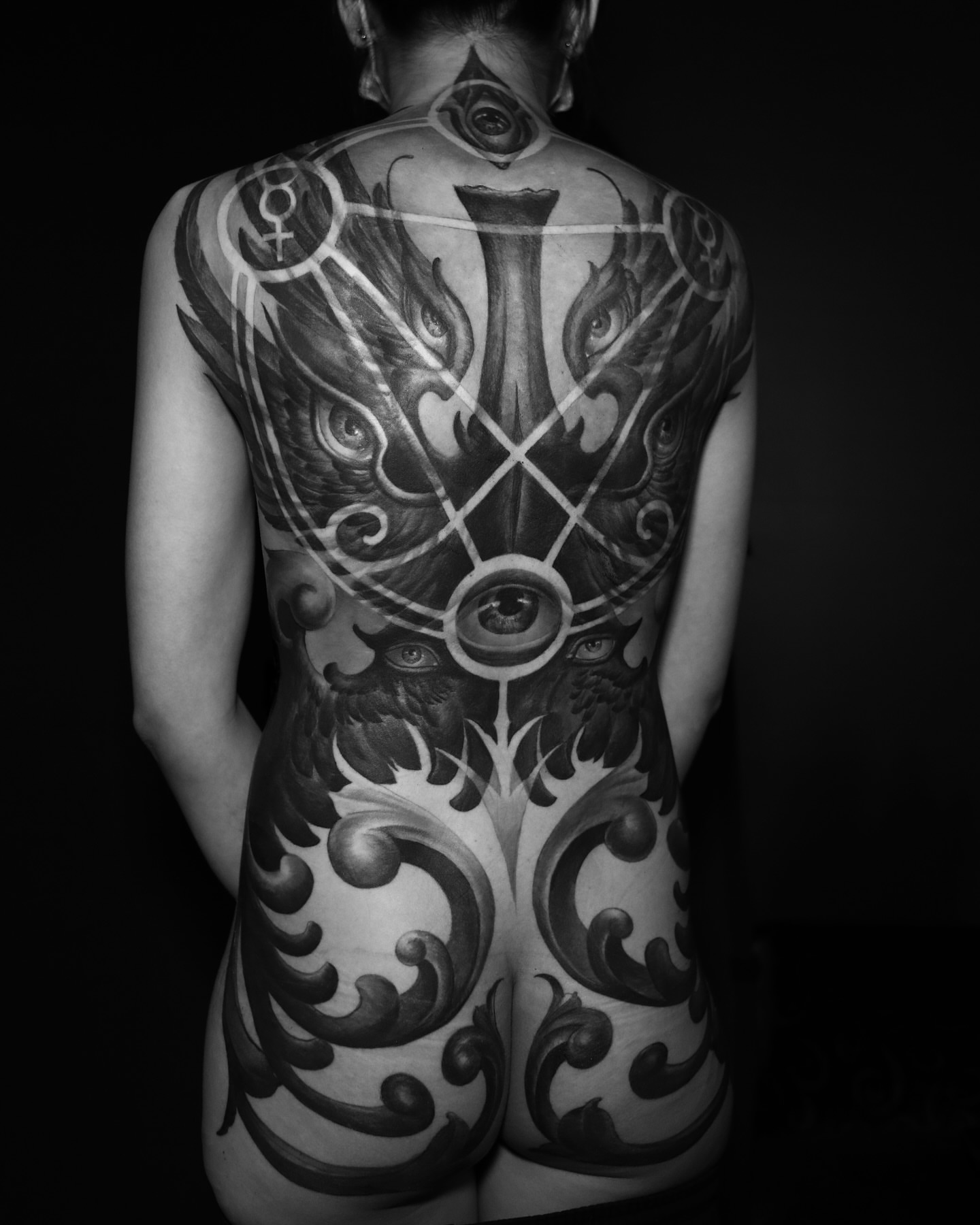 Tattoo by @dustinburtart — black_and_grey, geometric