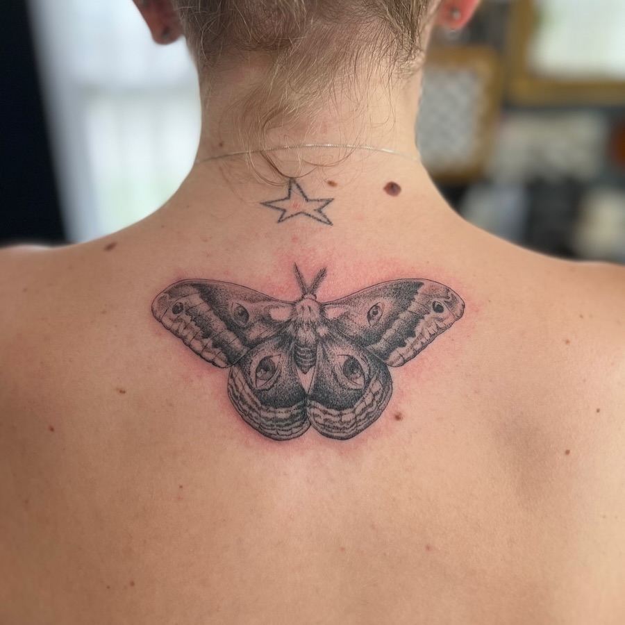 Butterfly realism tattoo on the back by Dom