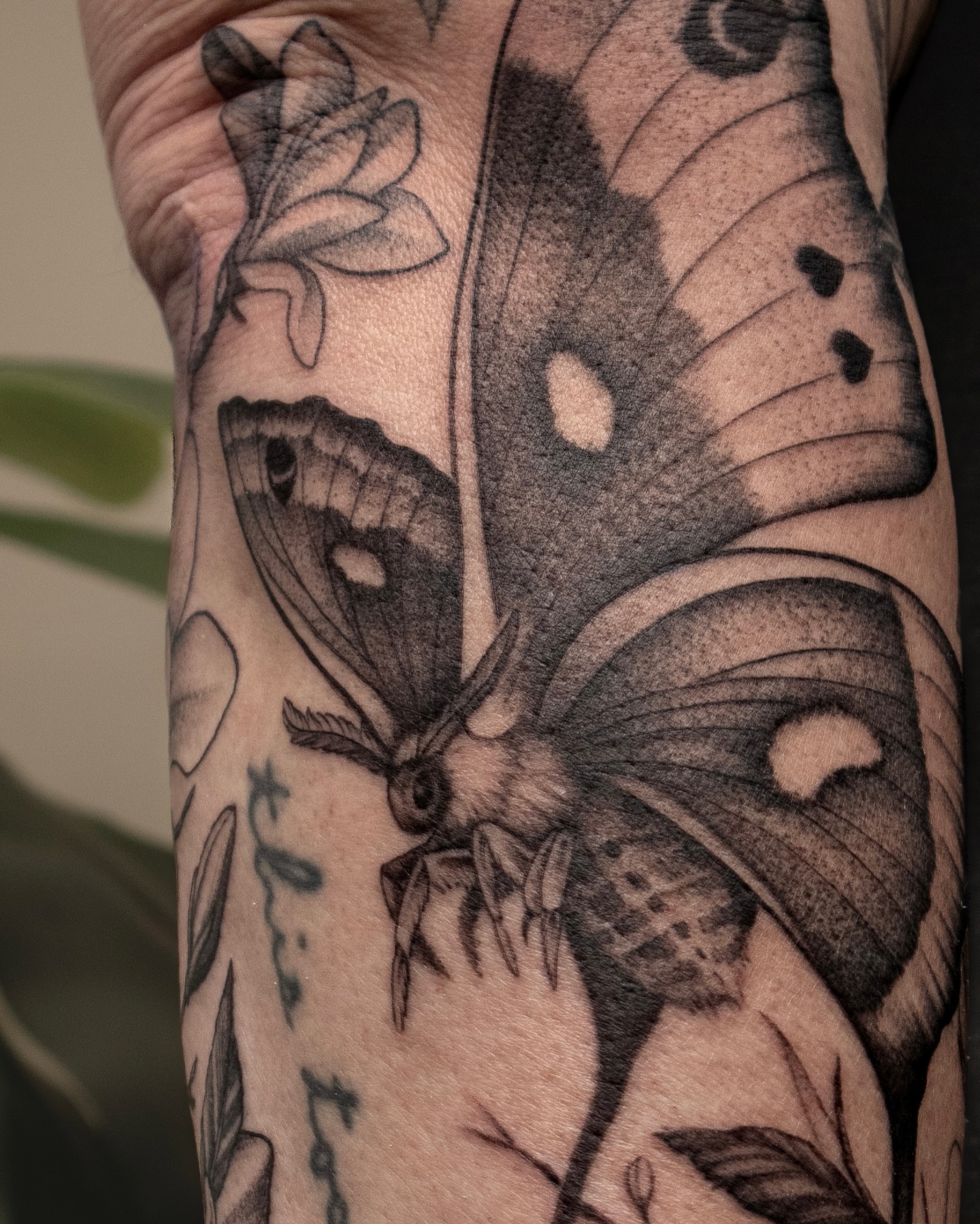 Butterfly black and grey tattoo on the forearm by James Hix - Tattoo Artist, Fort Worth, Texas