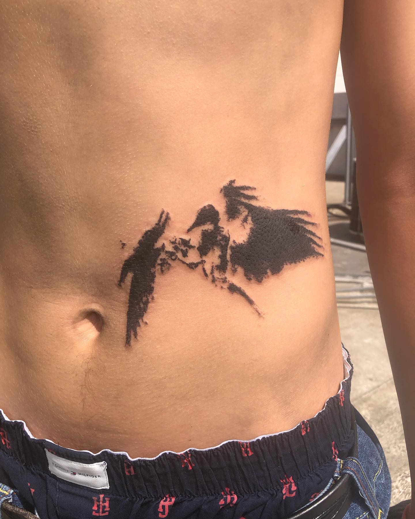Birds black and grey tattoo on the torso by @emotionalthugtattoo