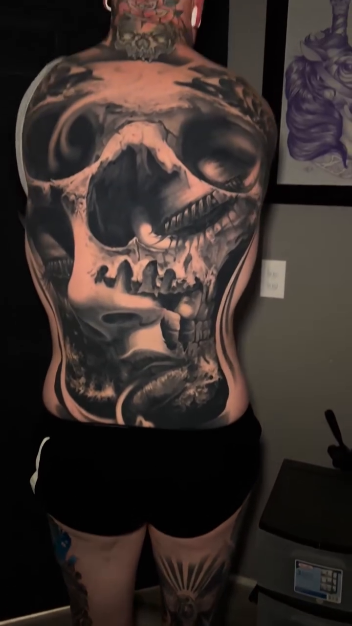 Skull realism tattoo by Raul Ugarte, Roseville, California