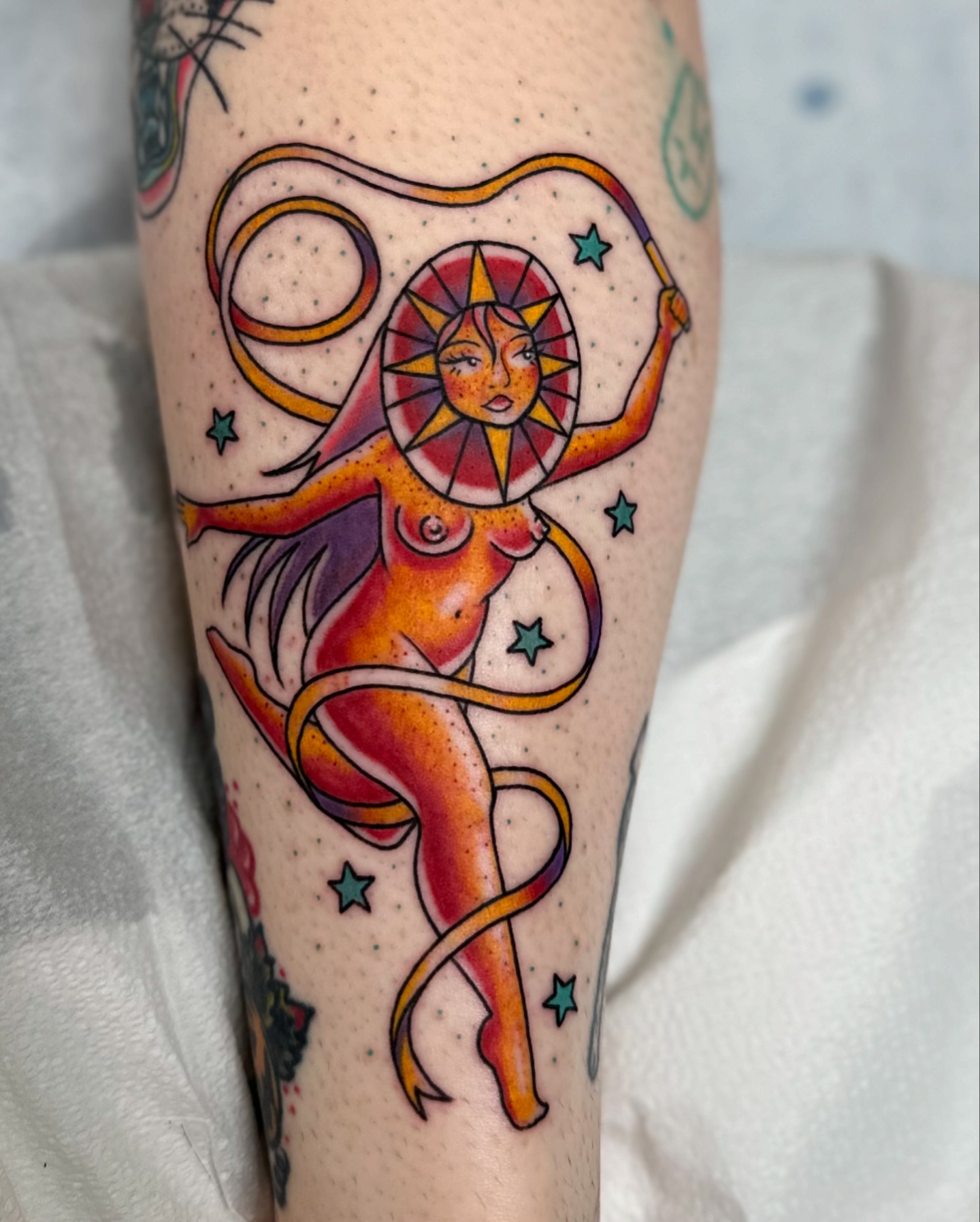 Astral dancer American traditional tattoo on the forearm by Savy Rasor, Austin, Texas