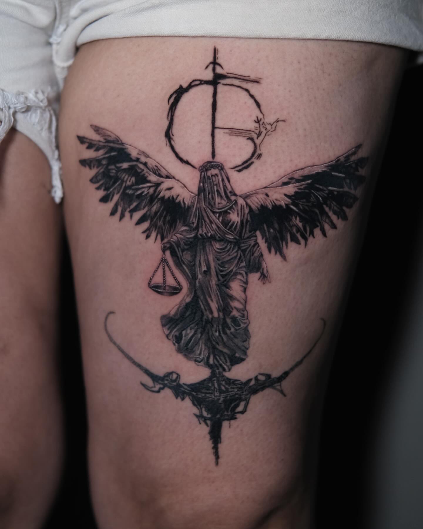 Tattoo by @jiinkytattoos — black_and_grey, dark_realism