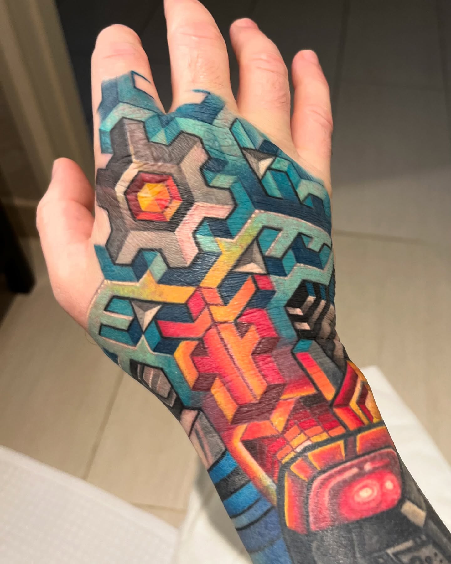 Geometric pattern geometric tattoo on the hand by Mike Cole