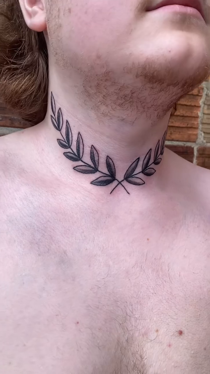 Laurel wreath fine line tattoo by jim collins, Dayton, Ohio