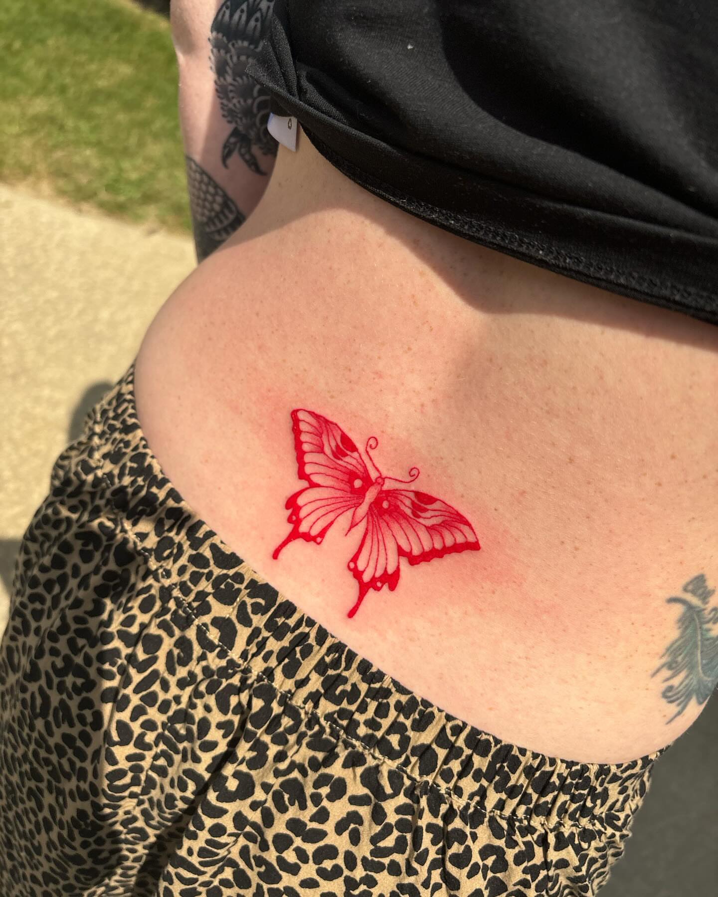 Butterfly dotwork tattoo on the thigh by kylie
