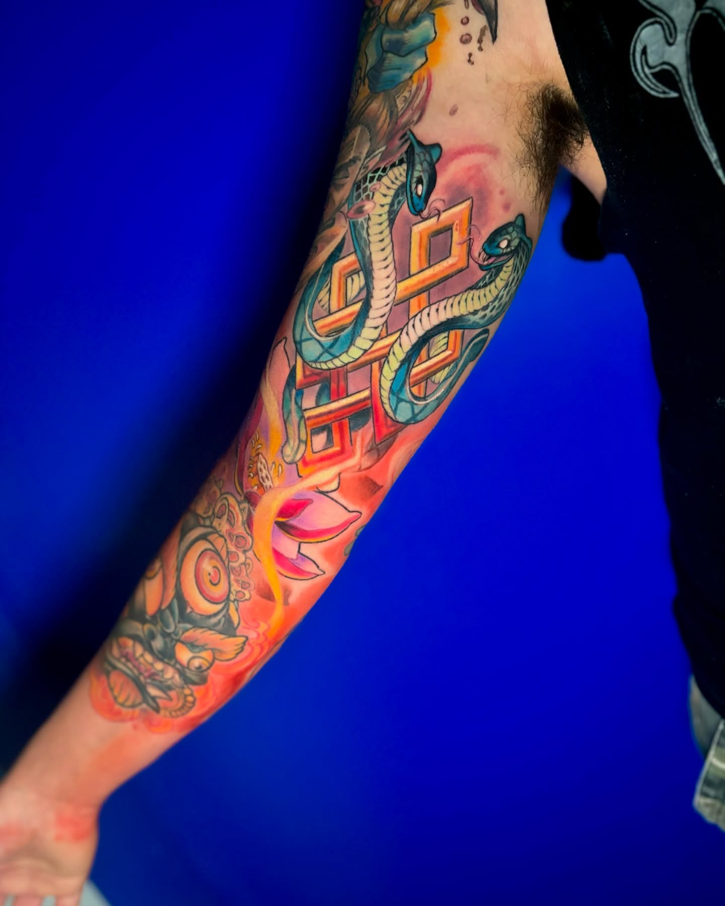 Snakes and geometric shapes new school tattoo on the forearm by ππ§π