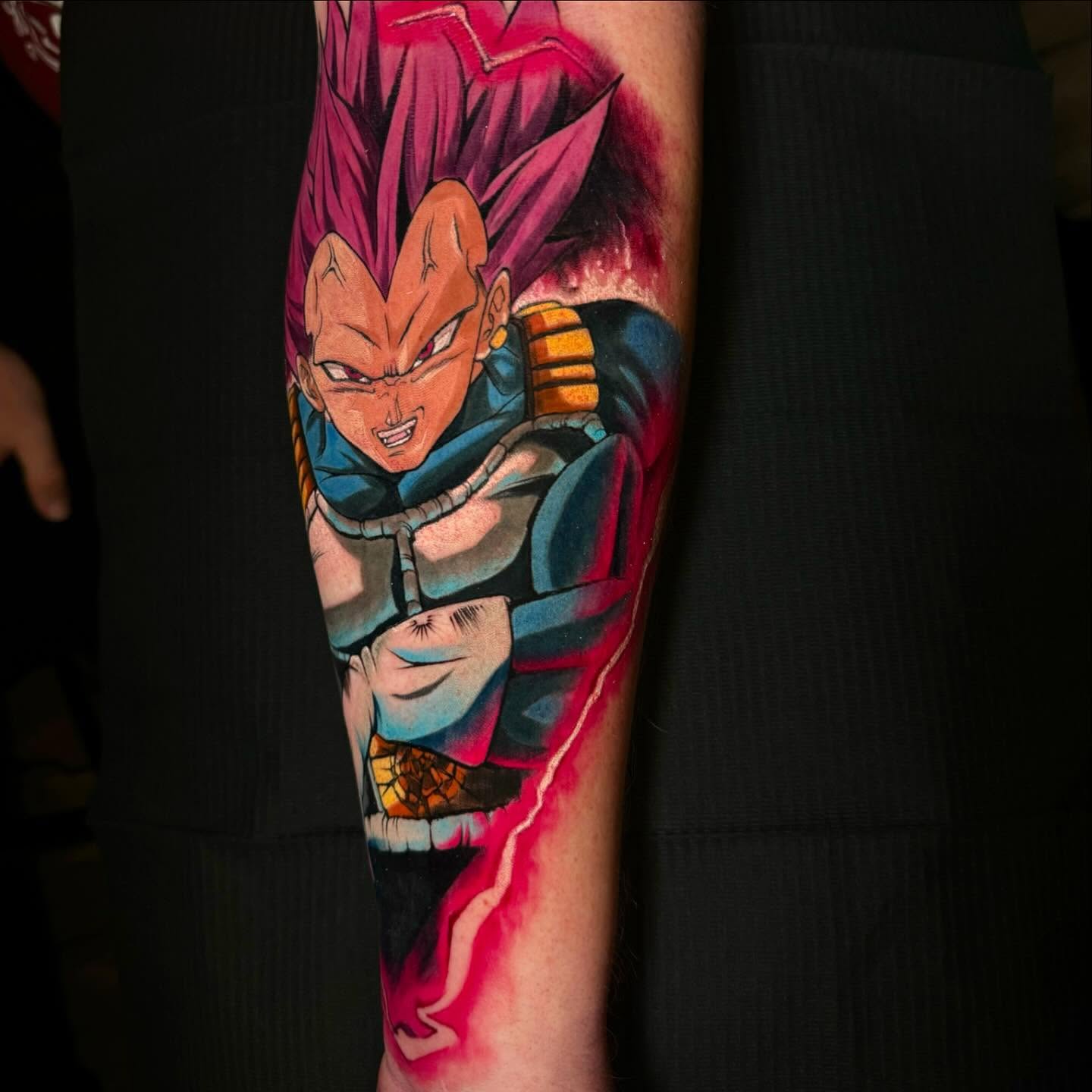 Vegeta anime tattoo on the forearm by Gabriel Varelas, Phoenix, Arizona