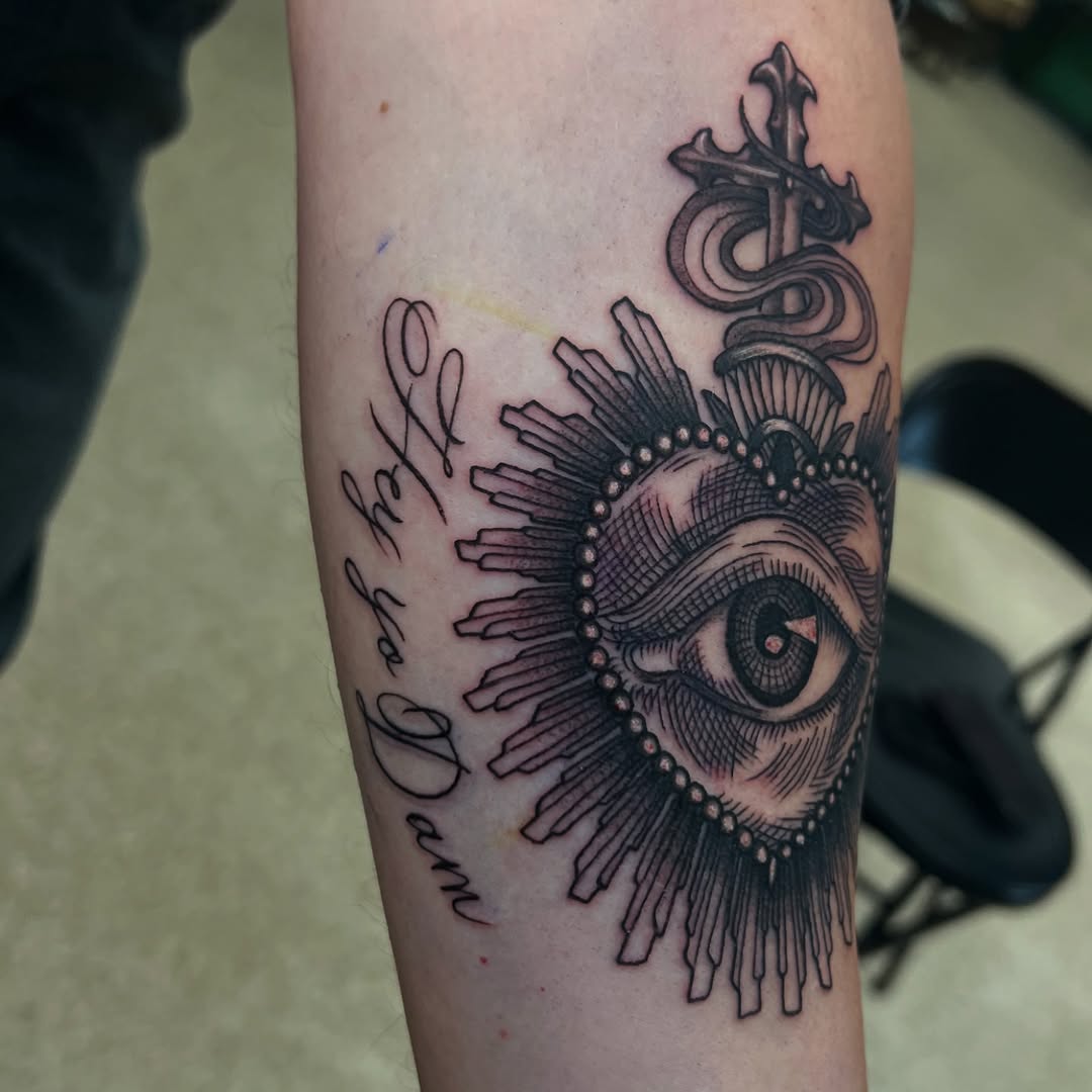 Tattoo by @evamohrman — lettering_script, black_and_grey