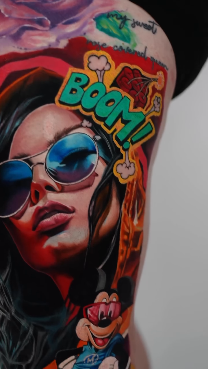 Woman and sunglasses realism tattoo by Kevin Bradley Jr, Mesa, Arizona