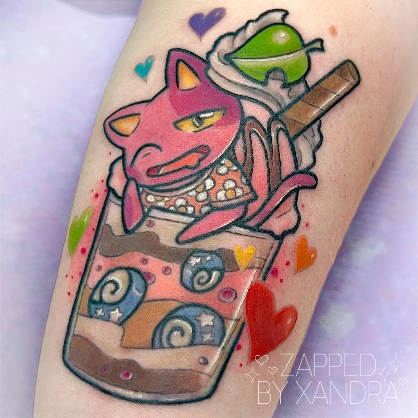 Cat in jar new school tattoo on the forearm by ๐๐ข๐ฏ๐ฅ๐ณ๐ข