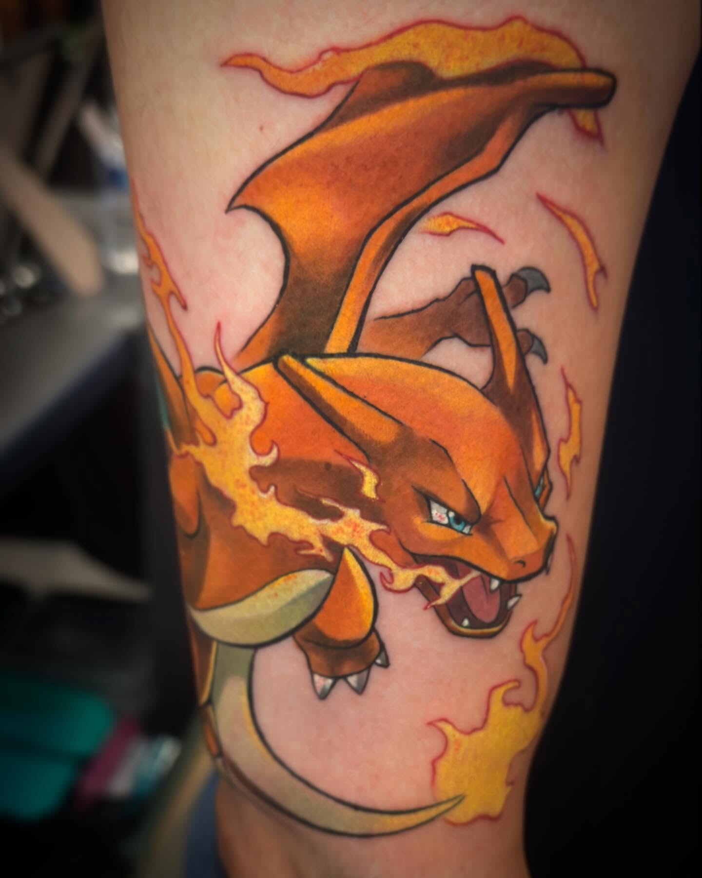 Charizard new school tattoo on the forearm by Bruce becerra tattoos
