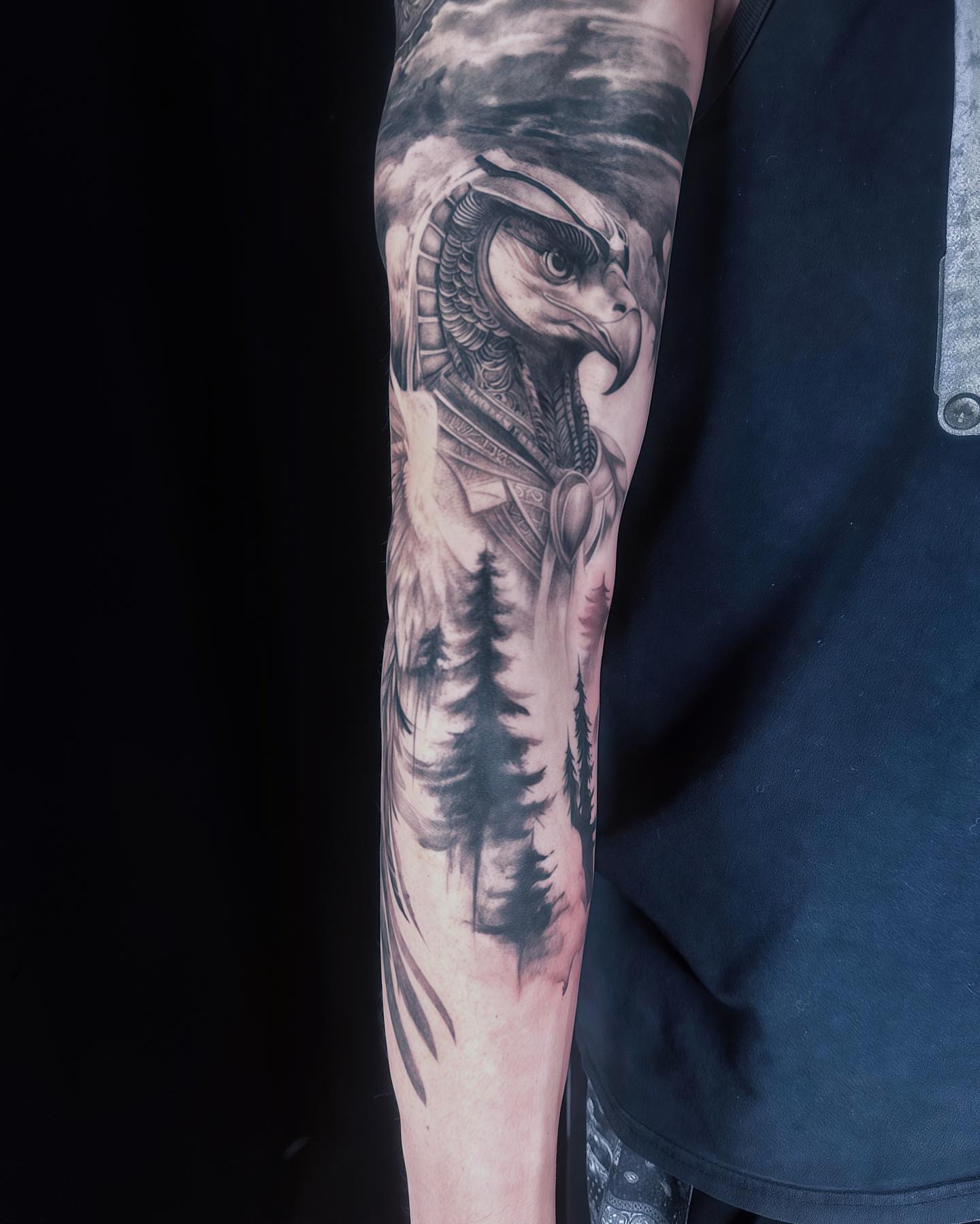 Eagle helmet realism tattoo on the forearm by Alice Li, Houston, Texas