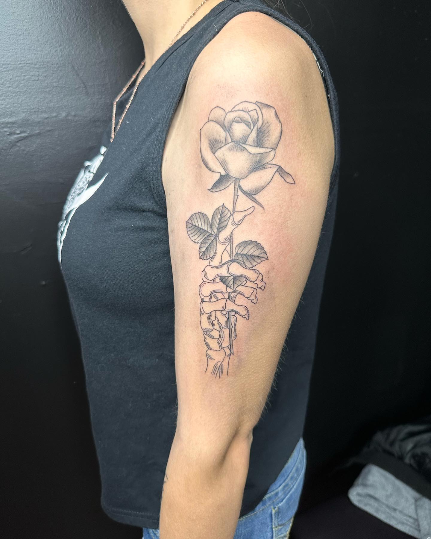 Rose black and grey tattoo on the forearm by Kat π