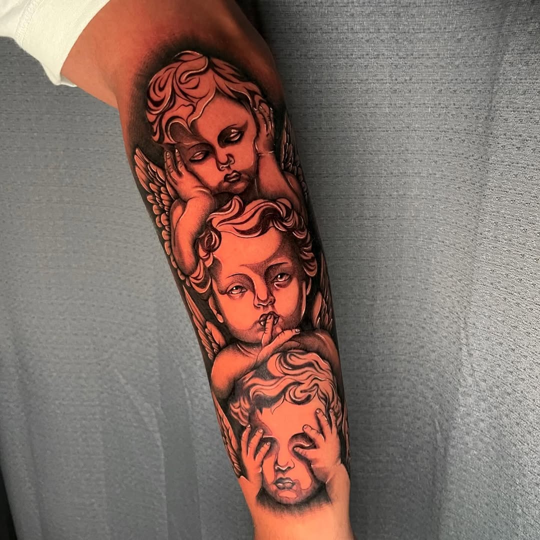 Cherubs realism tattoo on the forearm by ༺☆༻