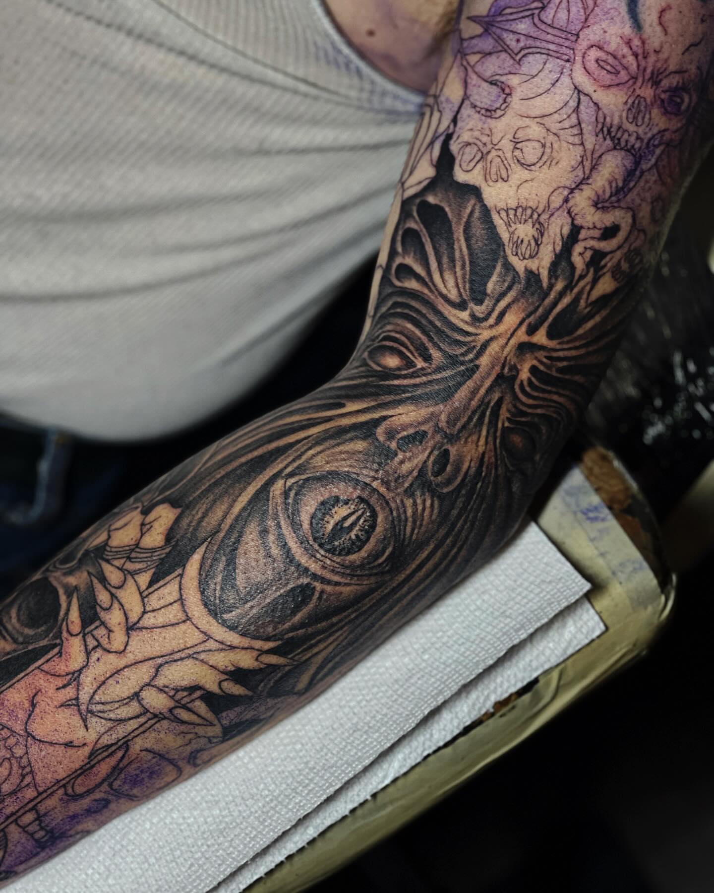 Cyborg eye realism tattoo on the forearm by Jamie Jane Voryer