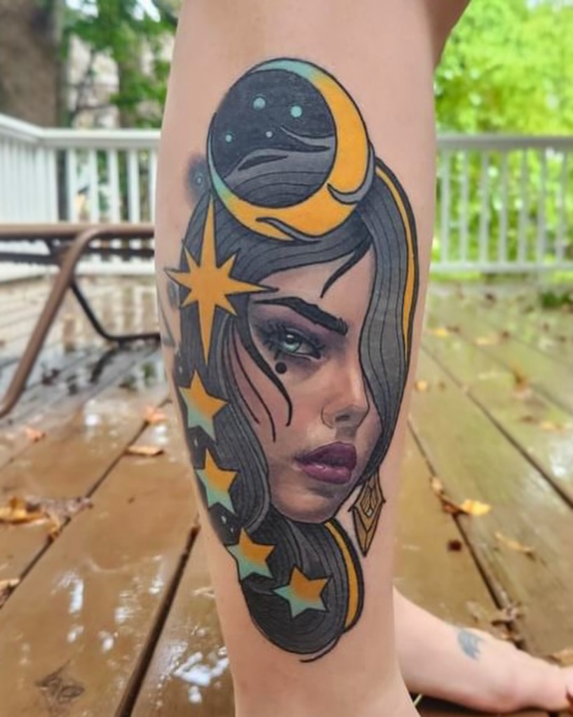 Female portrait illustrative tattoo on the forearm by ๐ ๐ต๐๐๐๐๐ ๐ฎ๐๐๐๐๐๐๐๐๐