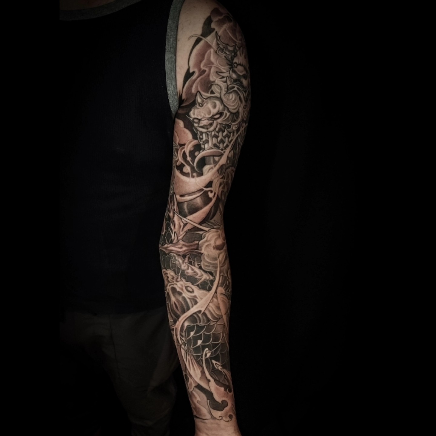 Tattoo by @artofsteve — black_and_grey, japanese_irezumi