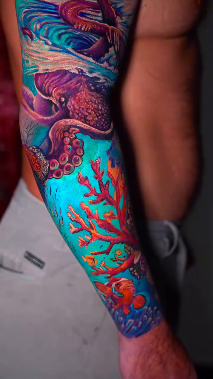 Kraken attacking a ship at sea neo-traditional tattoo by Yasmani ramirez