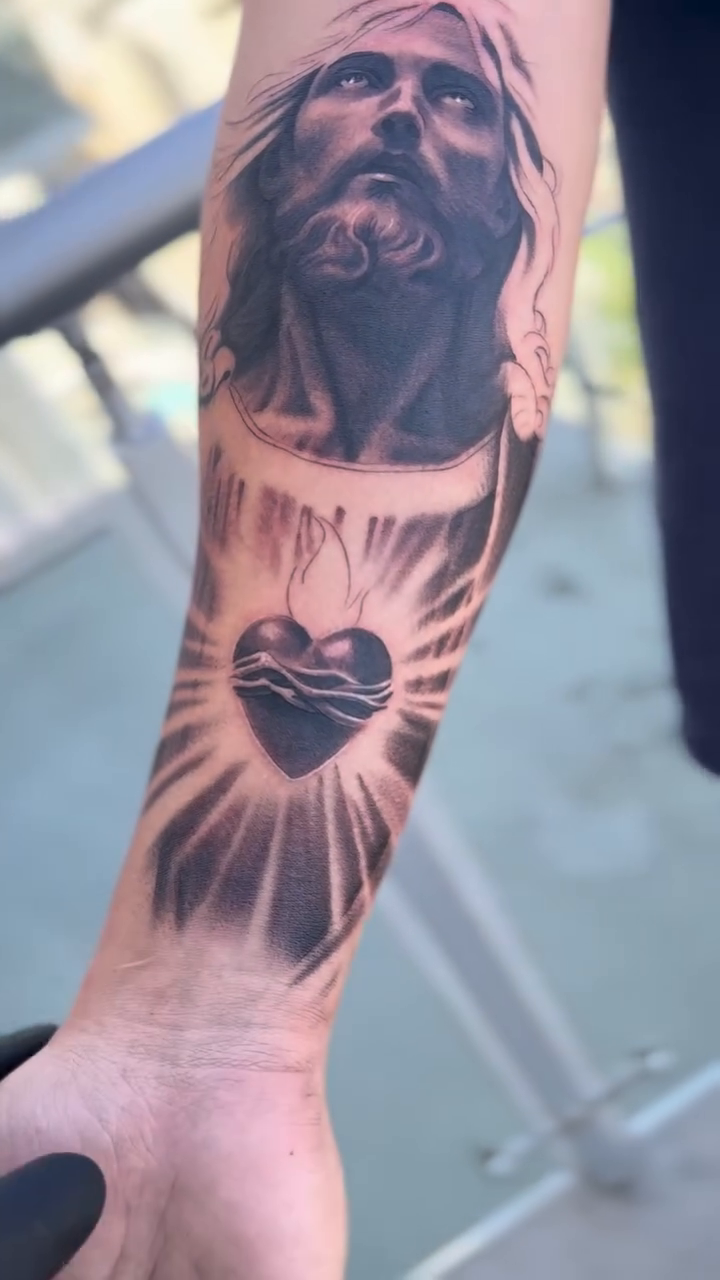 Jesus Christ and Sacred Heart realism tattoo by Jason Martinez