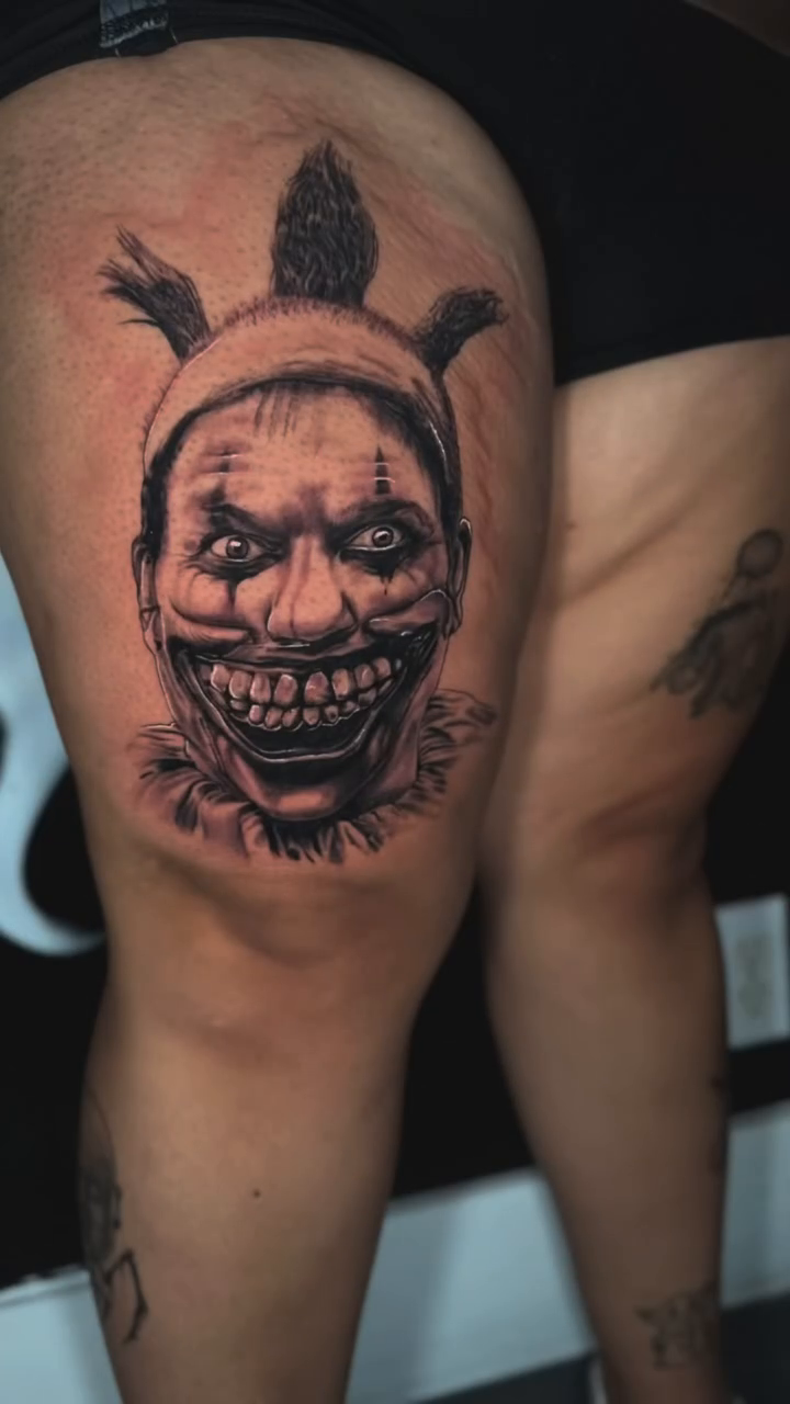 Twisty the Clown realism tattoo by Isaac