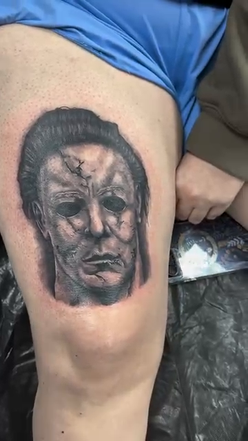 Michael Myers portrait realism tattoo by ๐๐๐๐ ๐๐๐๐