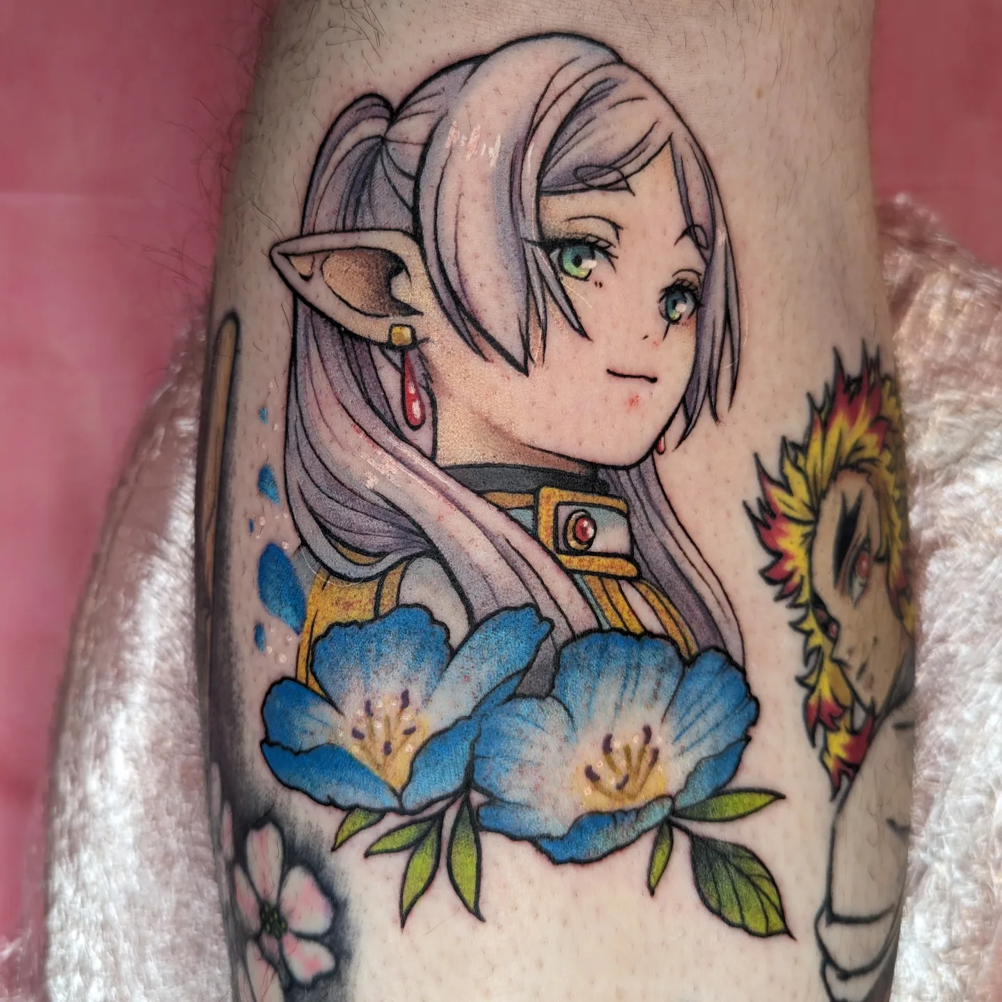 Tattoo by @harley_makes_tattoos — anime, dotwork