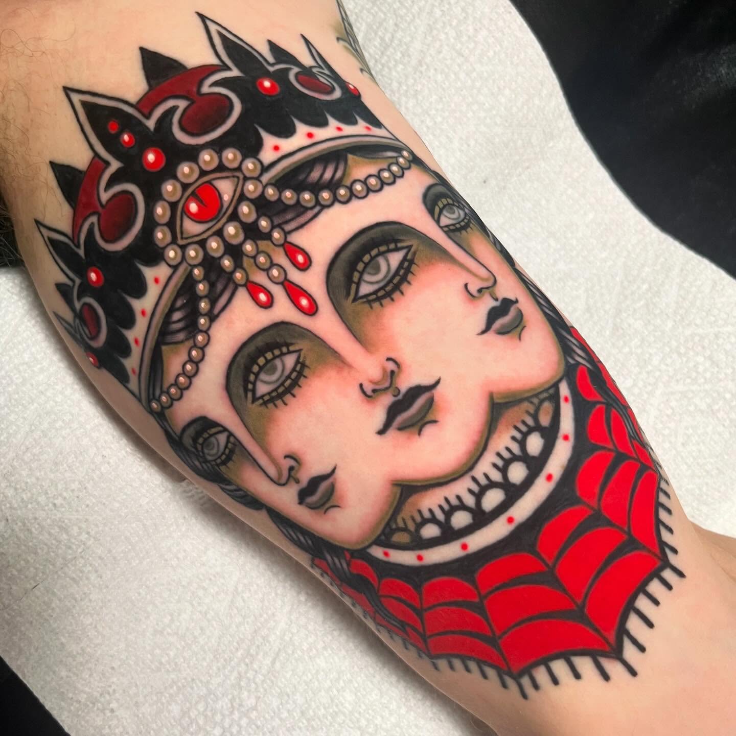 Tattoo by @saralewistattoo — american_traditional, dotwork