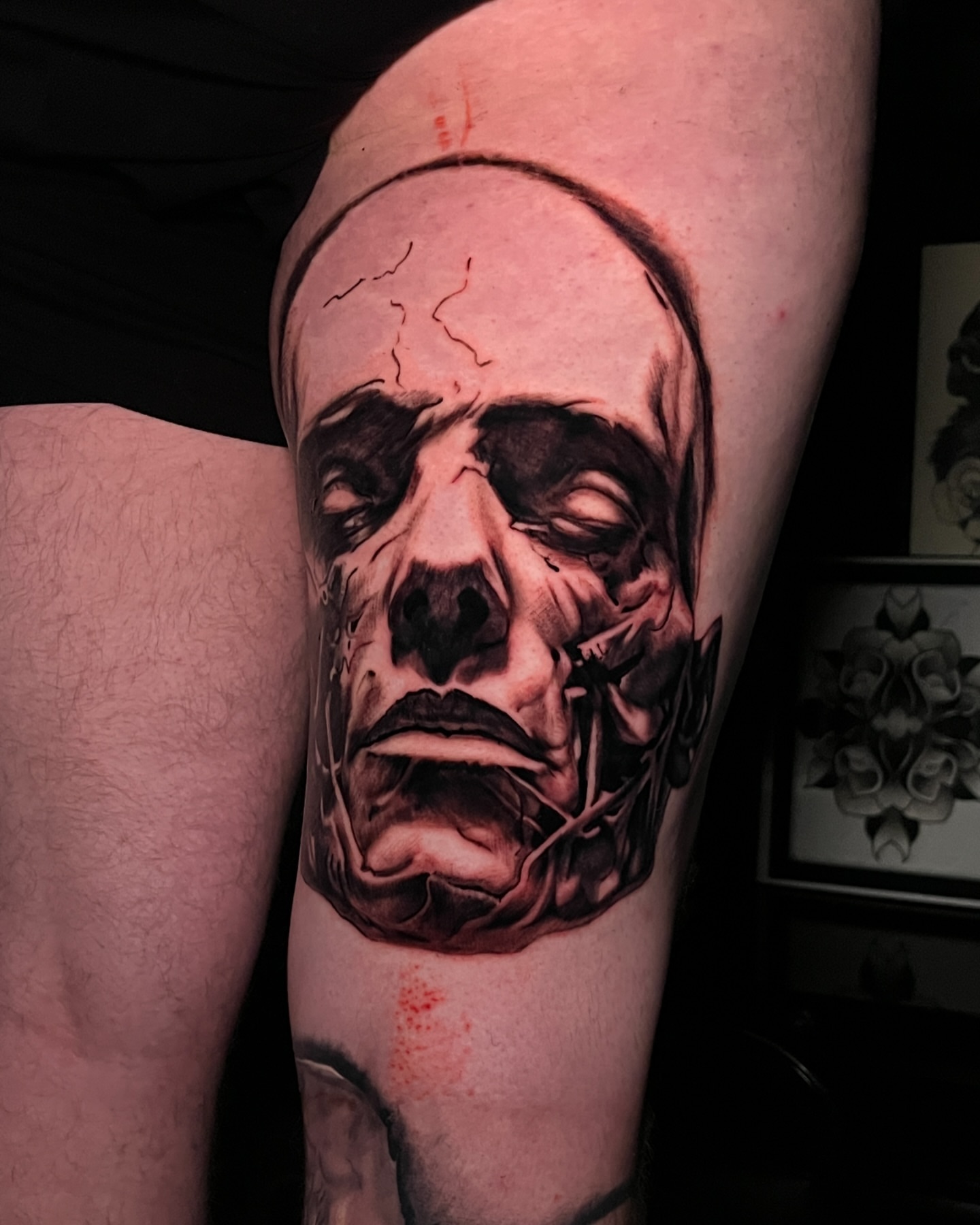Skull realism tattoo on the forearm by Nate