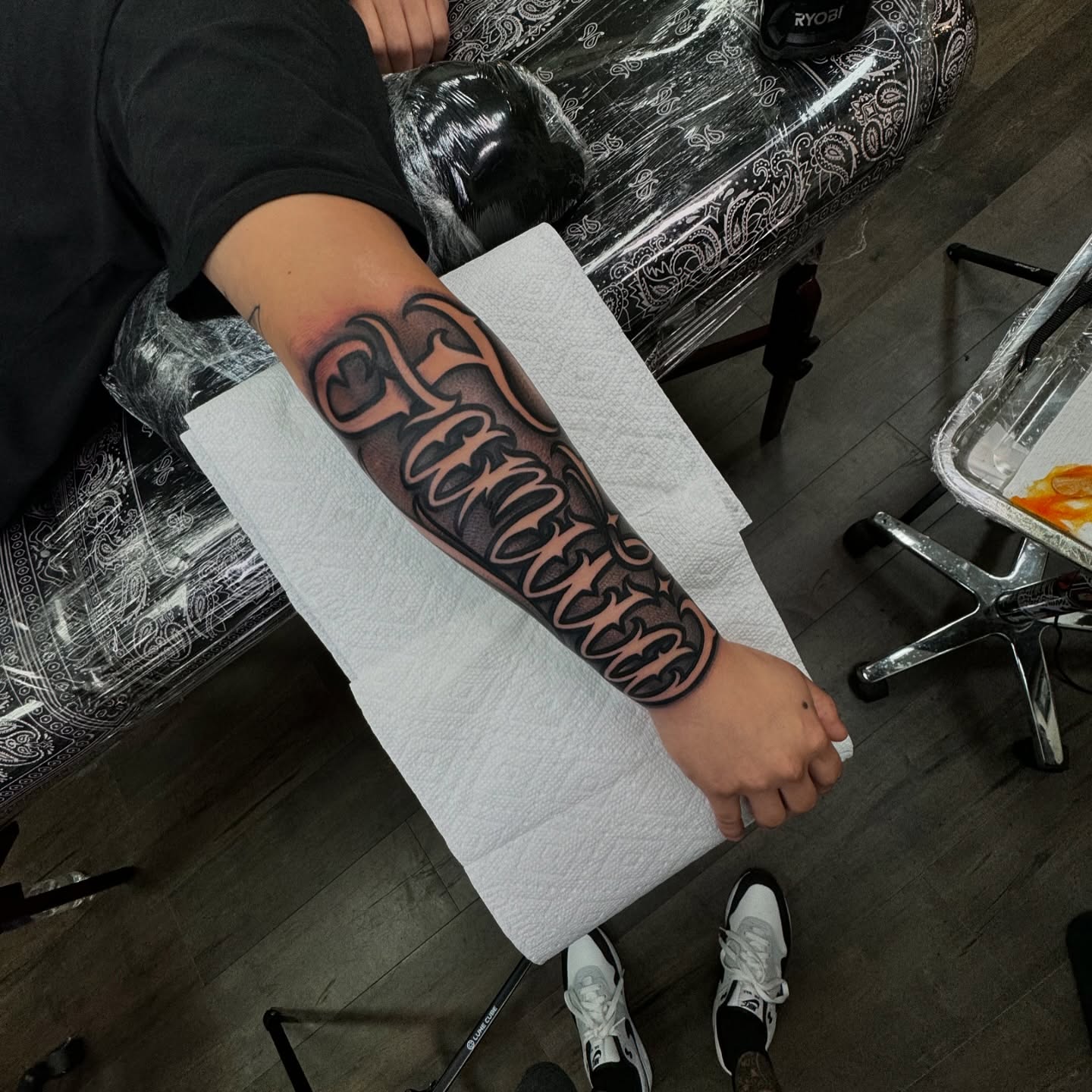 Script lettering lettering script tattoo on the forearm by Joseph Alvarado