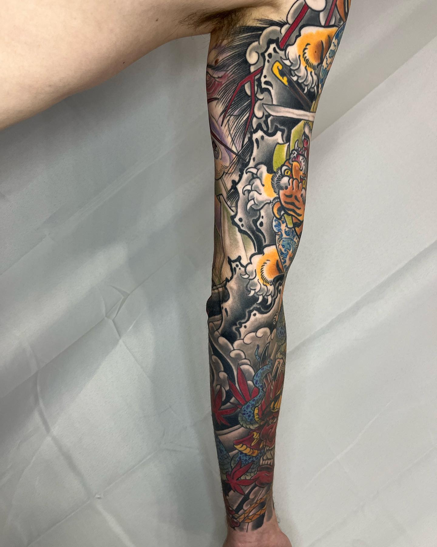 Japanese irezumi American traditional tattoo on the forearm by biggstattoos