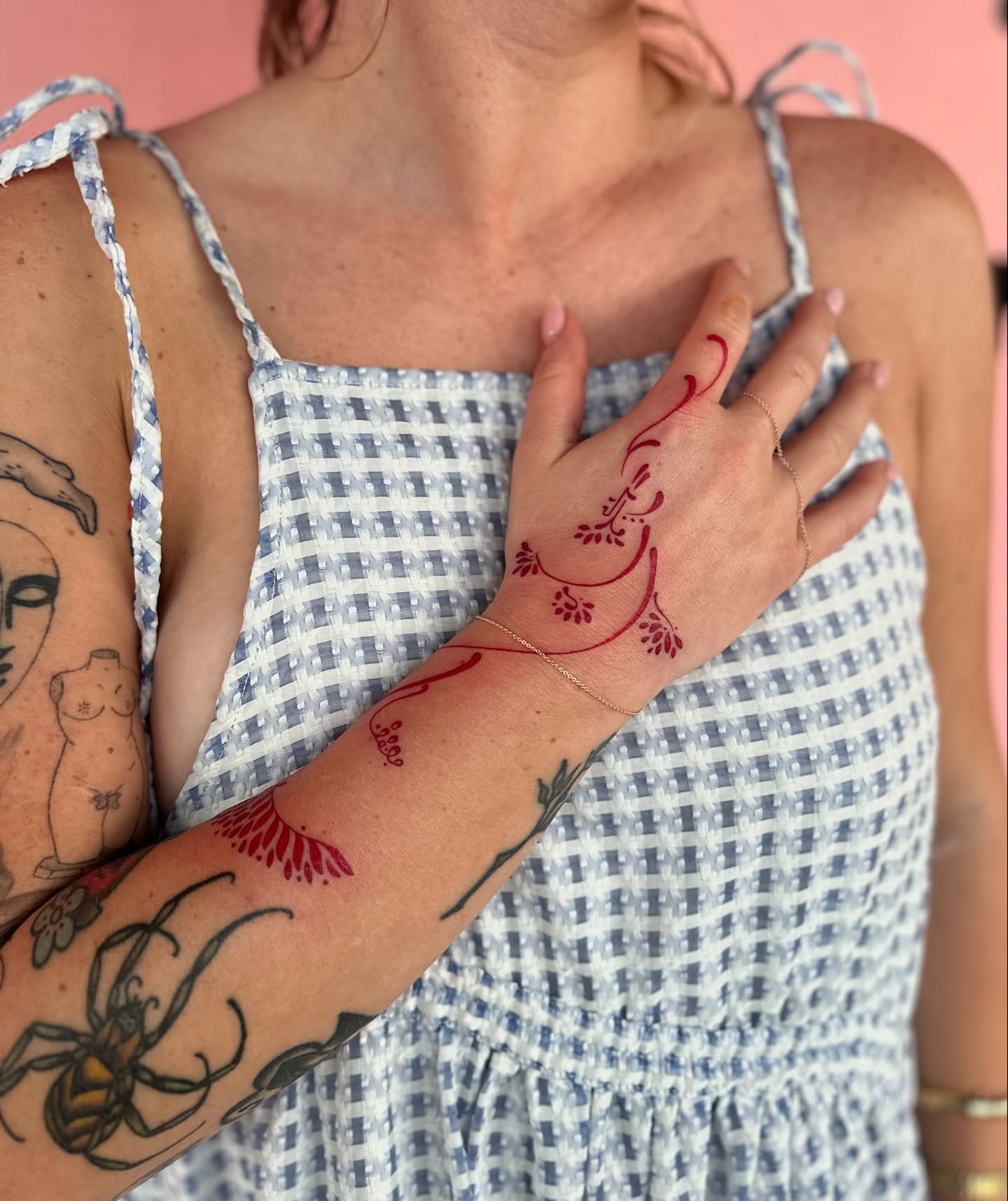 Floral vine fine line tattoo on the forearm by Savy Rasor, Austin, Texas
