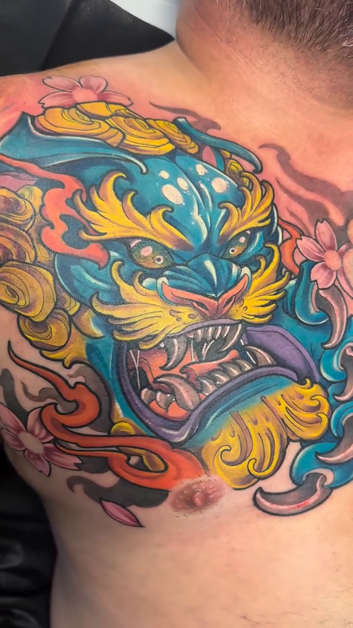 Dragon mask japanese irezumi tattoo by Pablo Venegas