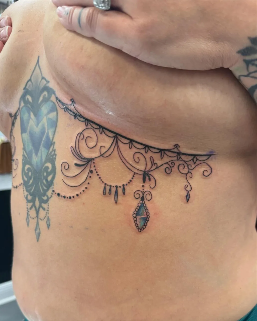 Necklace ornamental tattoo on the neck by lizzy, Damascus, Maryland