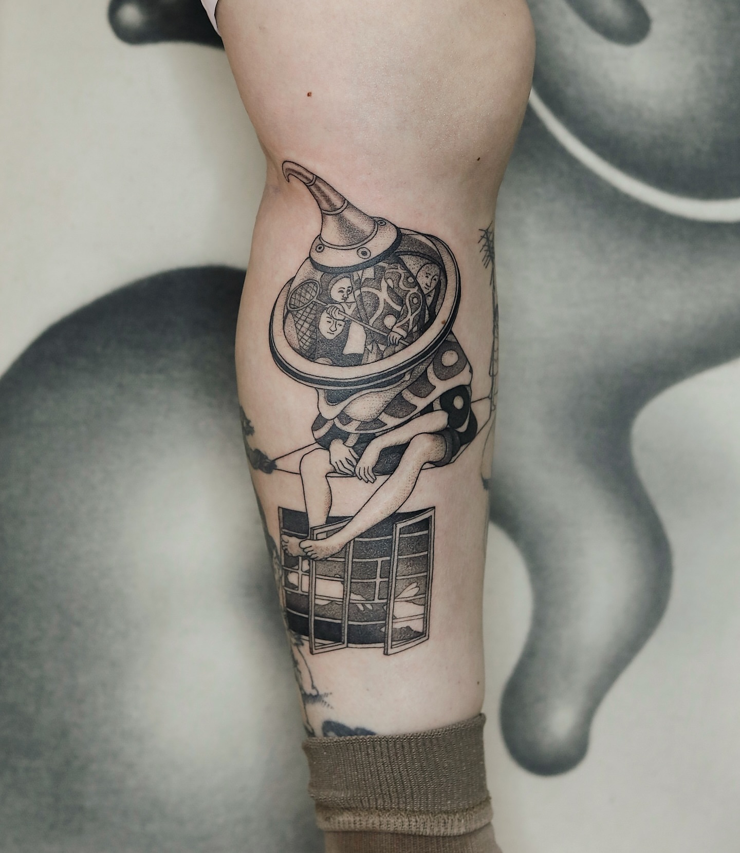 Tattoo by @liningtattoo — dotwork, black_and_grey
