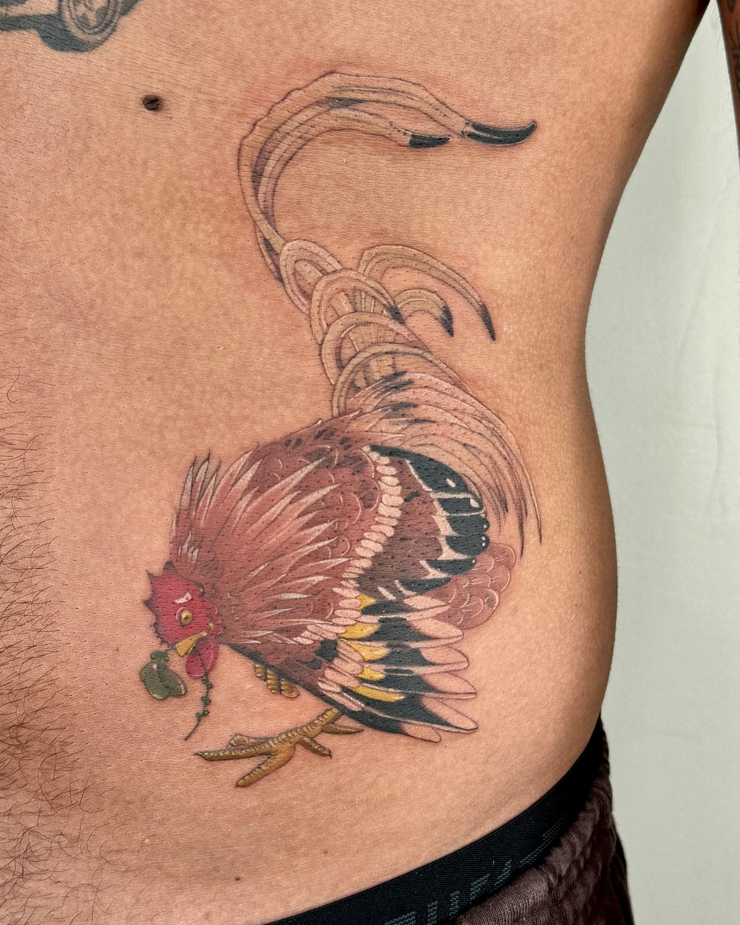 Rooster American traditional tattoo on the ribs by β±βΏβ° π π π° π πΎ β±βΏβ°