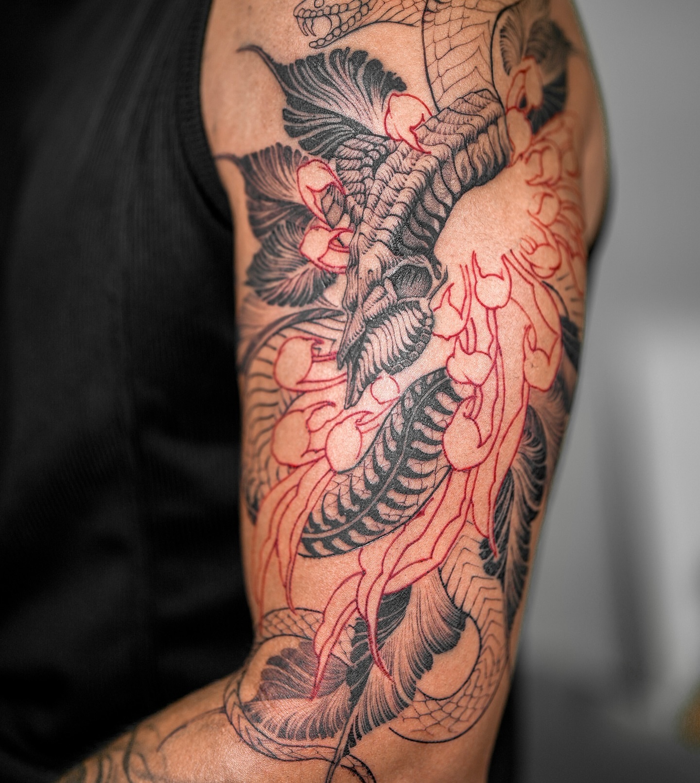 Tattoo by @a_flow_to — japanese_irezumi, black_and_grey