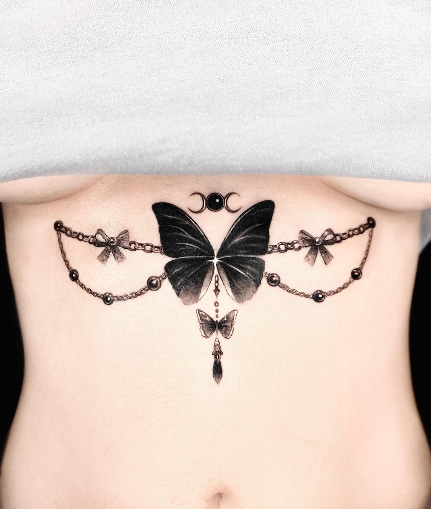 Butterfly geometric tattoo on the ribs by Cyber sigil & ornamental tattoo π₯