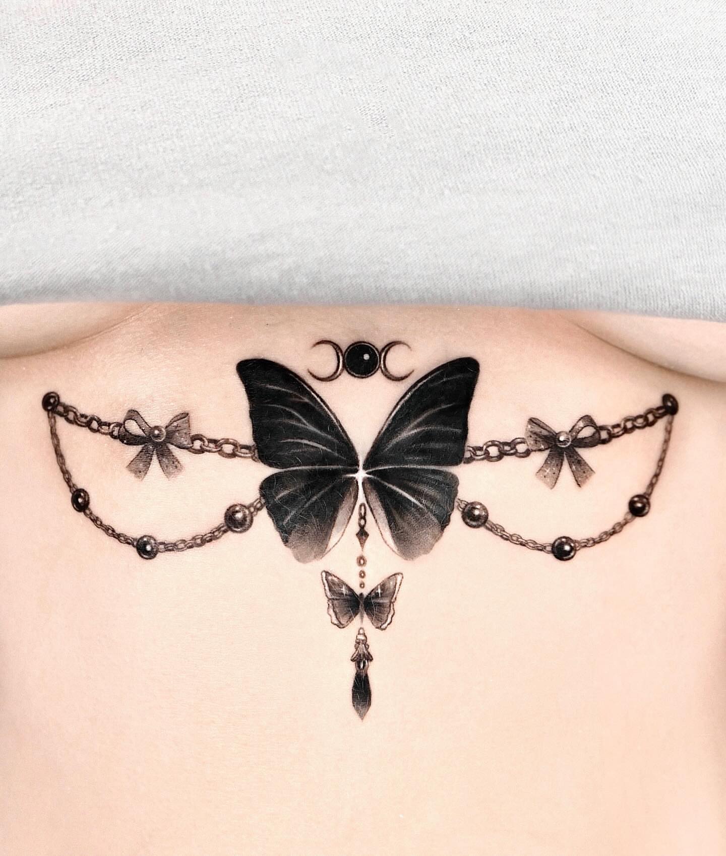 Butterfly geometric tattoo on the torso by Cyber sigil & ornamental tattoo π₯