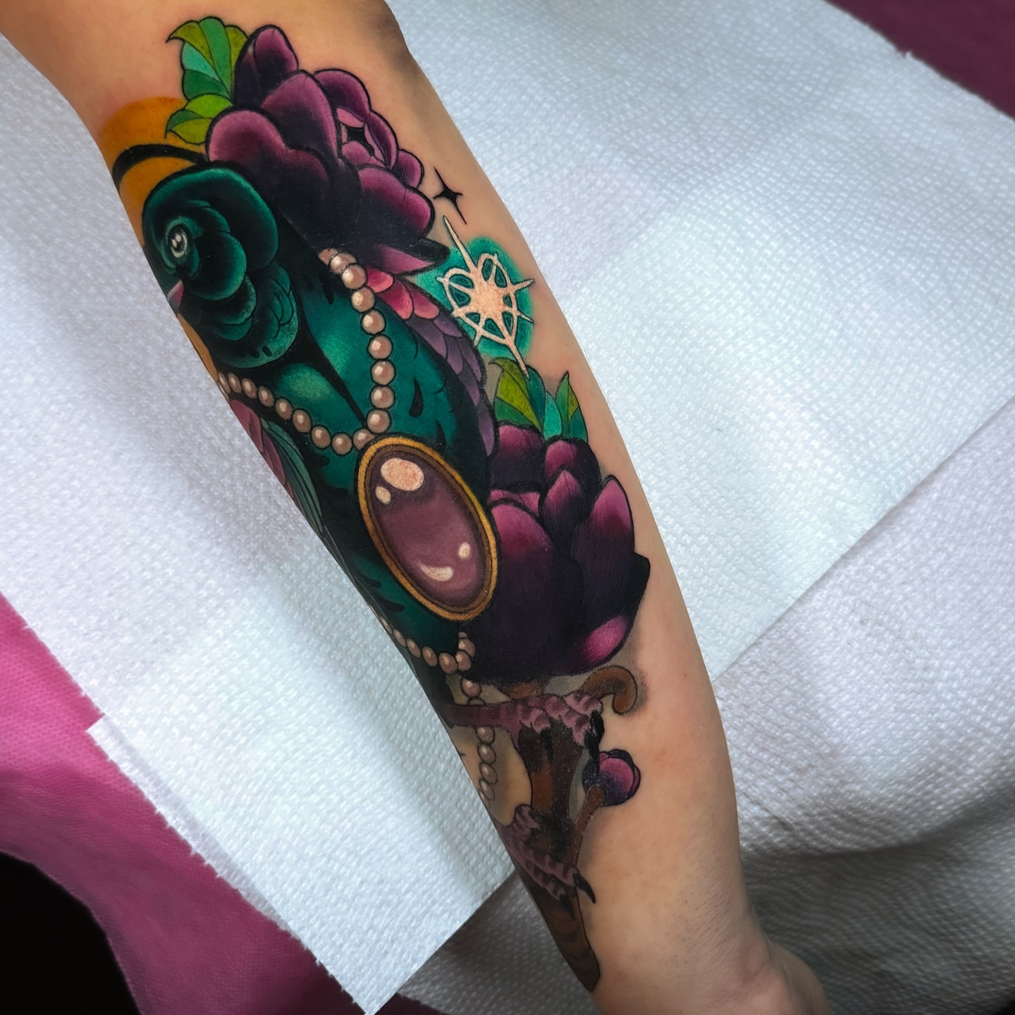 Floral bouquet American traditional tattoo on the forearm by 𝔐𝔞𝔯𝔰 ✨
