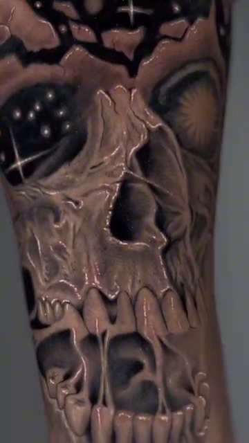 Skull with eye and starry sky realism tattoo by Clayderman
