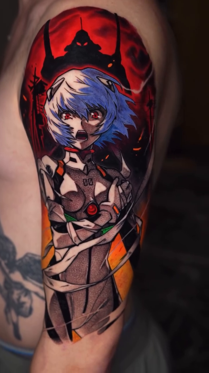 Rei Ayanami from Neon Genesis Evangelion anime tattoo by Jake Ross, Mentor, Ohio