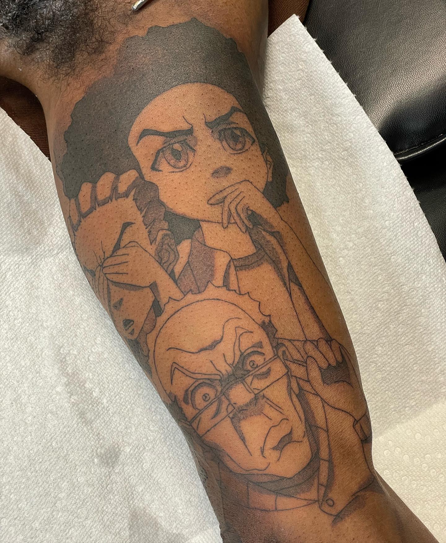 Anime characters anime tattoo on the forearm by Jesse (Dreadzilla)