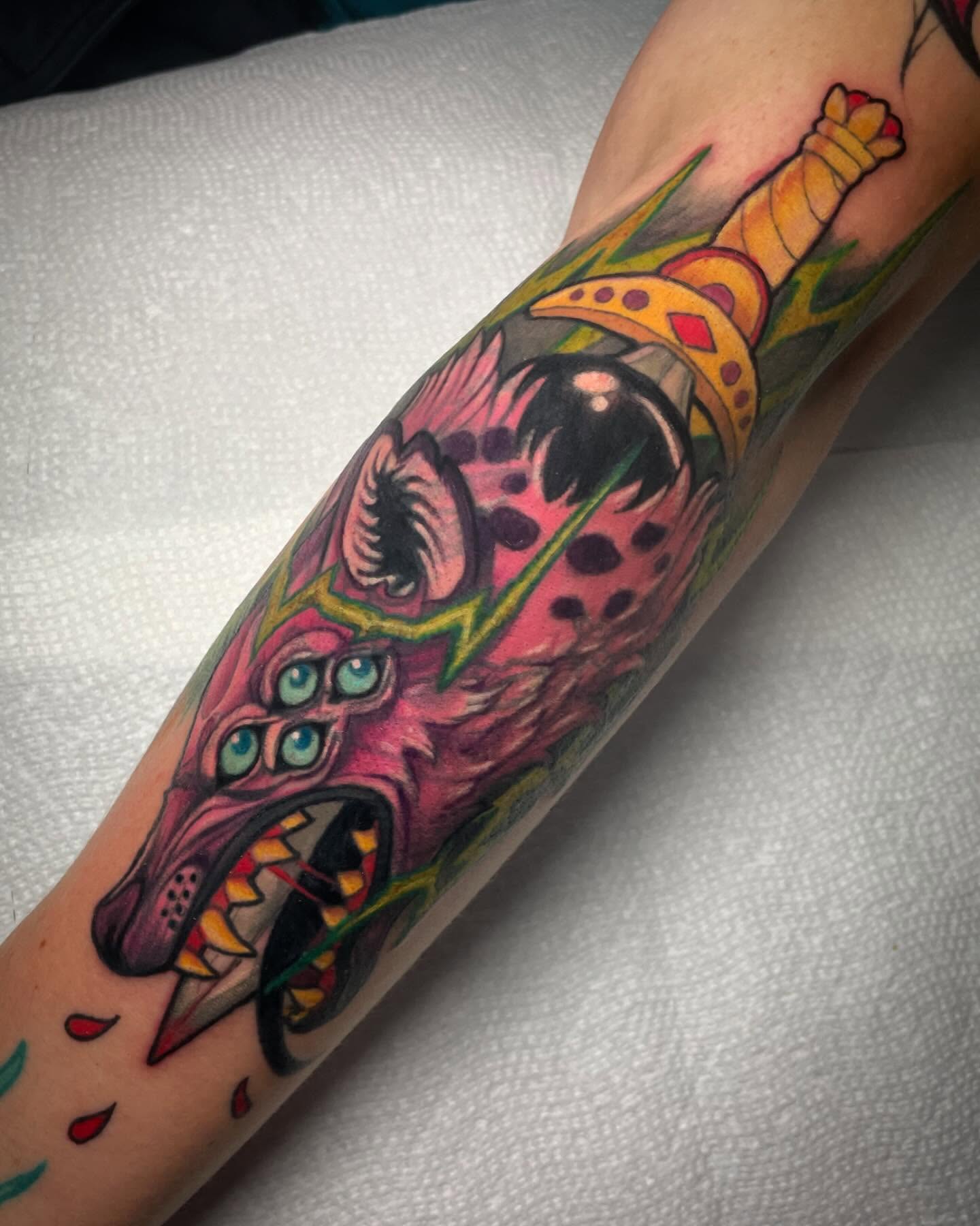 Monster American traditional tattoo on the forearm by Leah Marie, Cincinnati