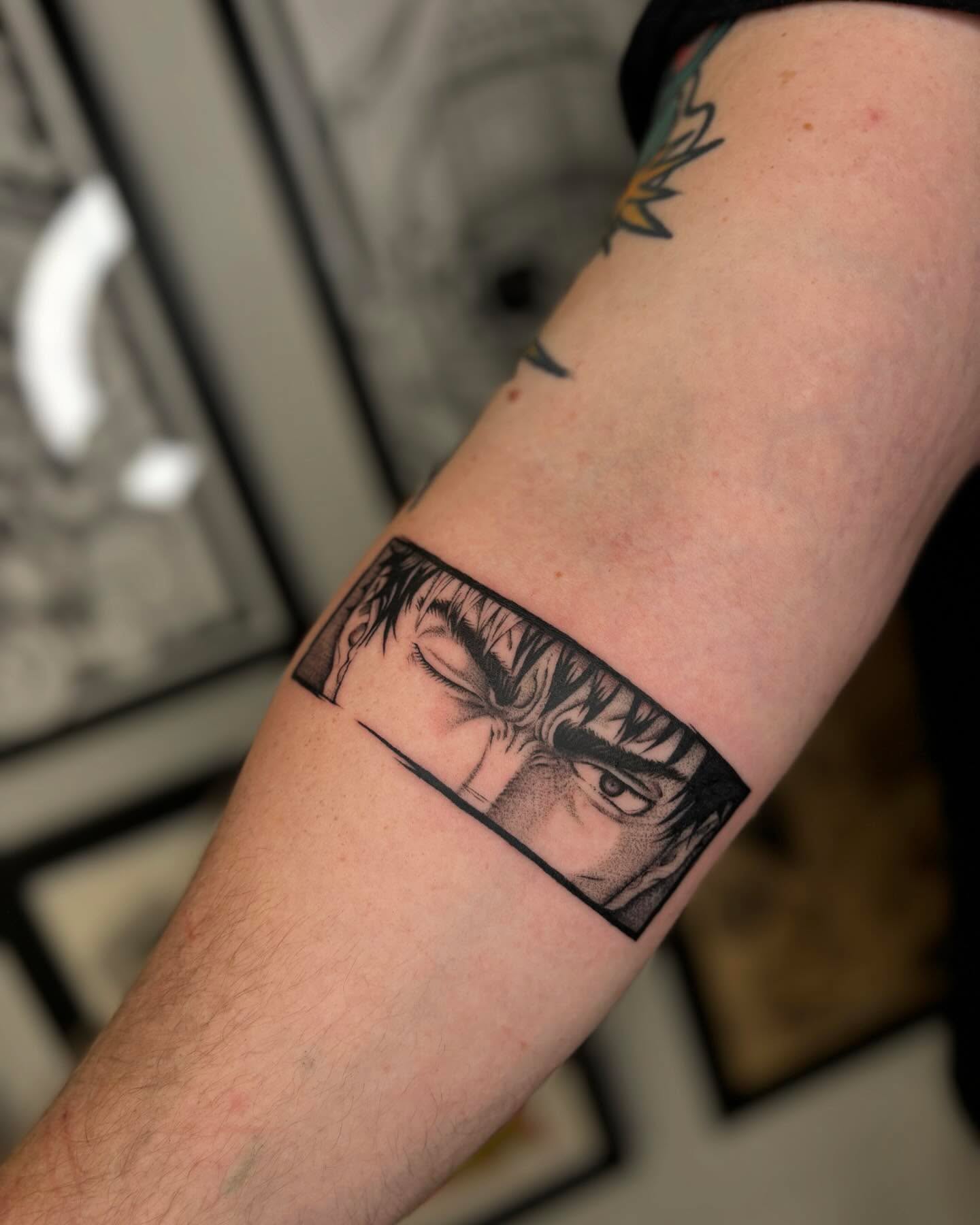 Tattoo by @mitchelkelftattoo — dotwork, anime