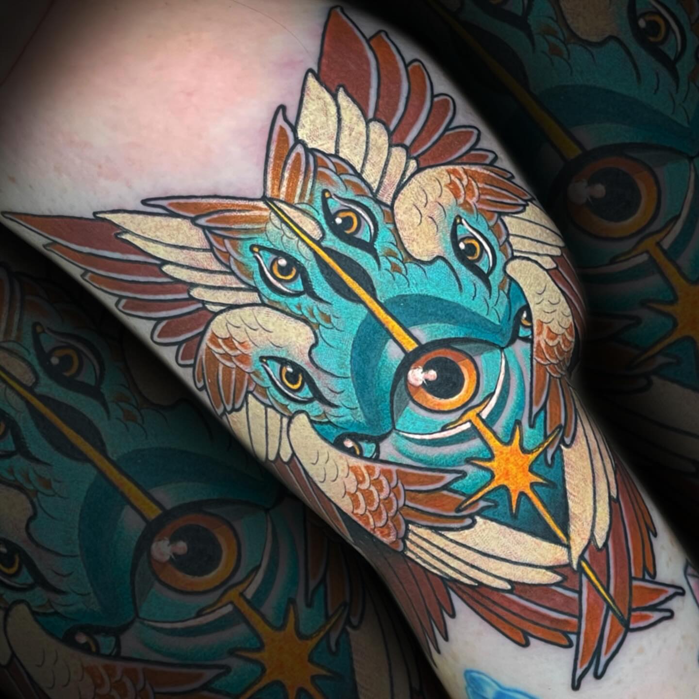 Bird American traditional tattoo on the thigh by Nathan Mickle