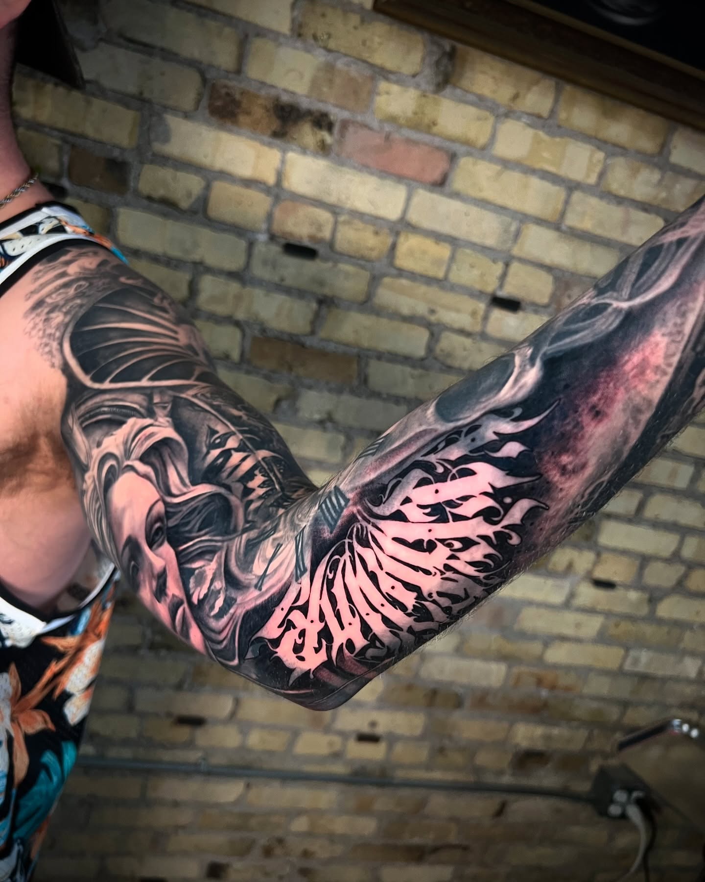 Tattoo by @aaronthomastattoos — black_and_grey, dark_realism