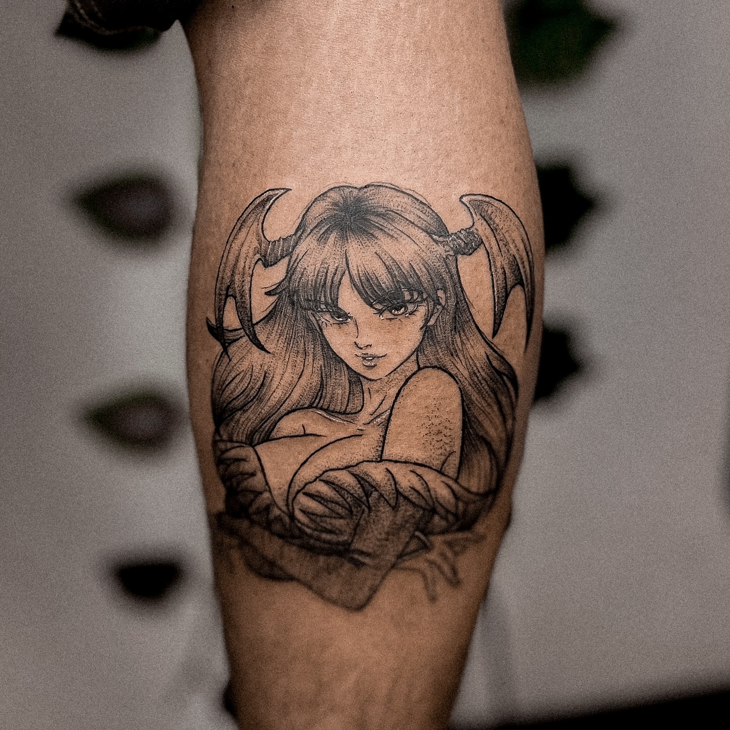 Anime girl anime tattoo on the forearm by 조조