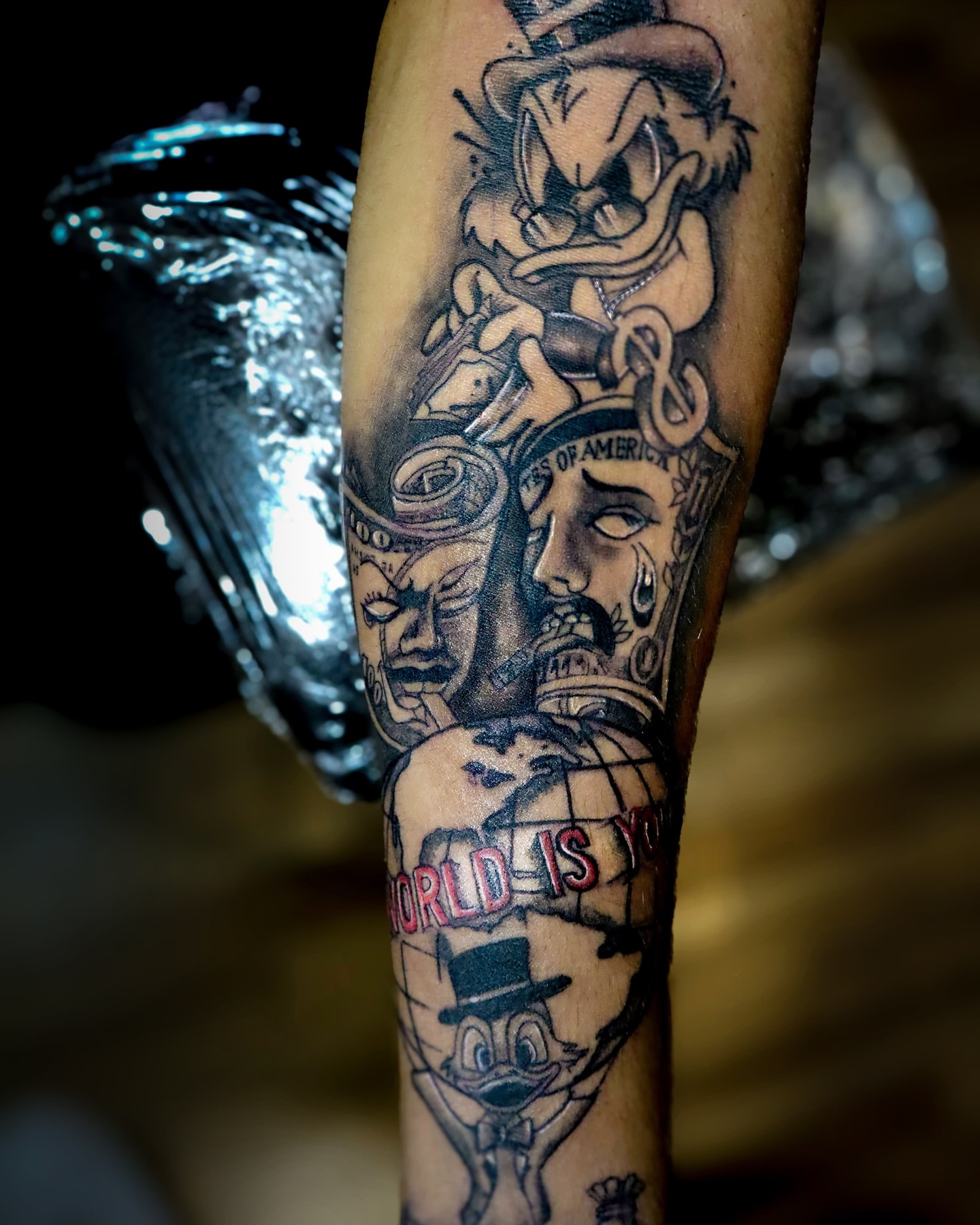 Cartoon characters American traditional tattoo on the forearm by Dallas Tattoo Artist