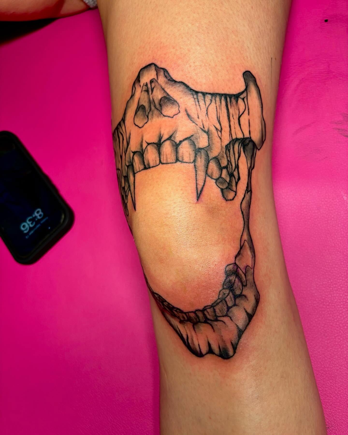 Skull black and grey tattoo on the forearm by ππππππ